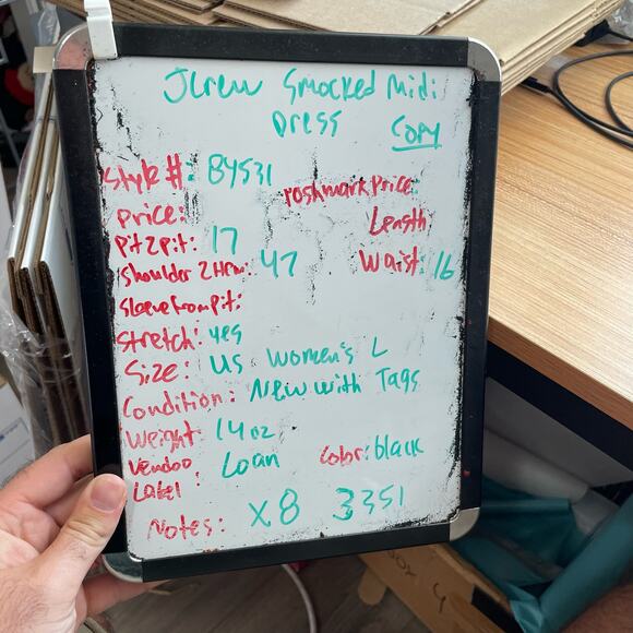 J Crew Flowy Smocked Sleeveless With Pockets Black Midi Dress US Women's L NEW - Picture 9 of 9